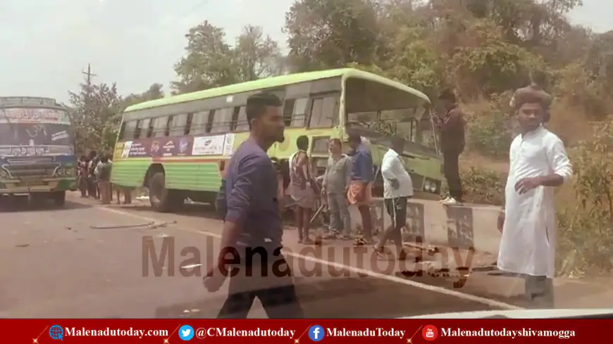BREAKING NEWS |  Shimoga: Horrific incident takes place on Shikaripura Road |  KSRTC bus collides with Omini |  Three dead!