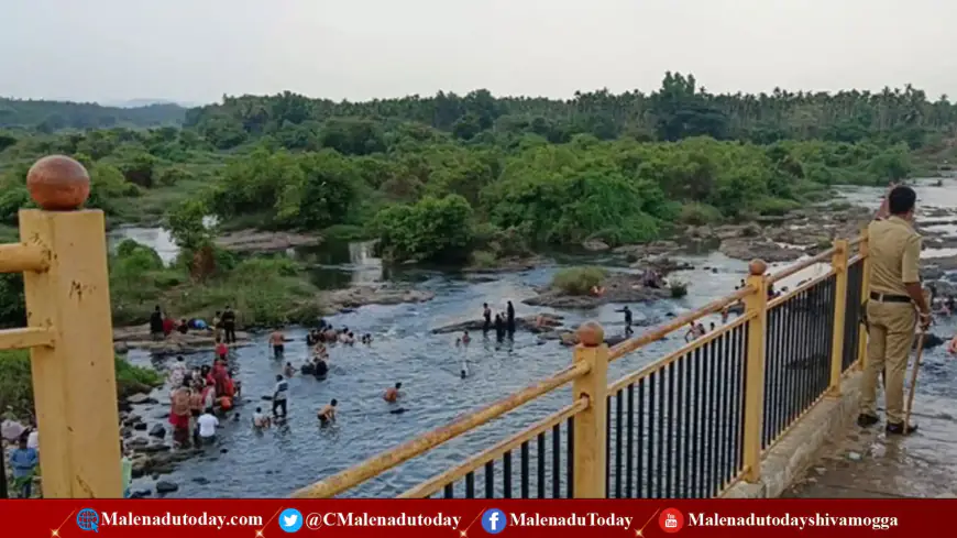 Gondi dam |  ಗೋಂದಿ ಆಣೆಕಟ್ಟಿನ ಅಪಾಯಕಾರಿ ಸ್ಥಳದಲ್ಲಿ ಜನರ ಈಜಾಟ | ಪೊಲೀಸರ ವಾರ್ನಿಂಗ್‌