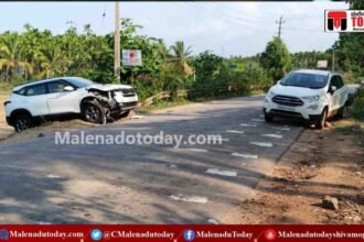 ಮುಂದೆ ಹೋಗ್ತಿದ್ದ ಕಾರಿಗೆ ಹಿಂದಿನಿಂದ ಇನ್ನೊಂದು ಕಾರು ಡಿಕ್ಕಿ!  ಹೆದ್ಧಾರಿಯಲ್ಲಿ ದುಬಾರಿ ಕಾರುಗಳು ಜಖಂ!
