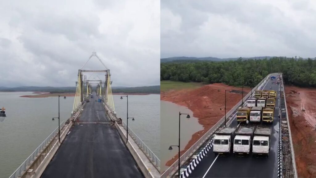  Sagar Sigandur Bridge june 25Load testing at Sigandoor Bridge!! Karnataka’s longest inland cable-stayed bridge – a massive 2.25 km extradosed balanced cantilever structure with 740m of cable.