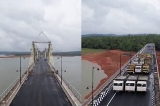  Sagar Sigandur Bridge june 25Load testing at Sigandoor Bridge!! Karnataka’s longest inland cable-stayed bridge – a massive 2.25 km extradosed balanced cantilever structure with 740m of cable.