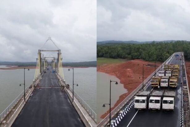  Sagar Sigandur Bridge june 25Load testing at Sigandoor Bridge!! Karnataka’s longest inland cable-stayed bridge – a massive 2.25 km extradosed balanced cantilever structure with 740m of cable.