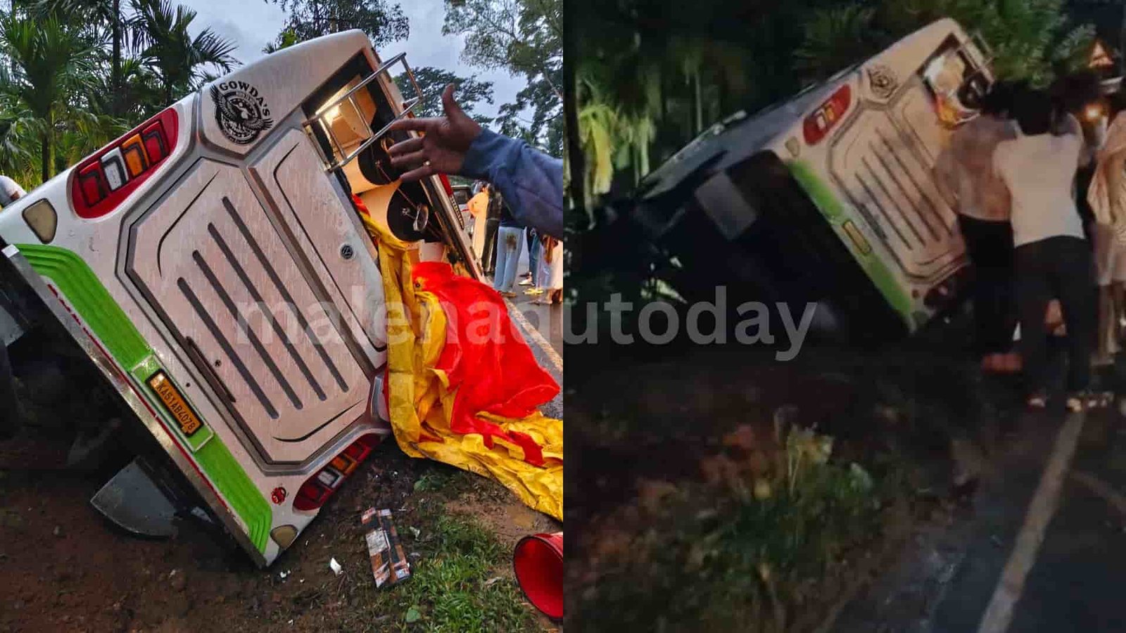 bus accident ಸೀಗೋಡು ಬಳಿ ಪಲ್ಟಿಯಾದ ಬಸ್