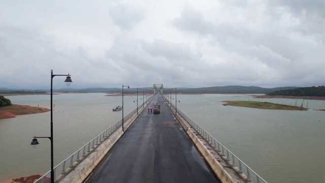 Sagar Sigandur Bridge june 25 Load testing at Sigandoor Bridge!!Karnataka’s longest inland cable-stayed bridge – a massive 2.25 km extradosed balanced cantilever structure with 740m of cable.
