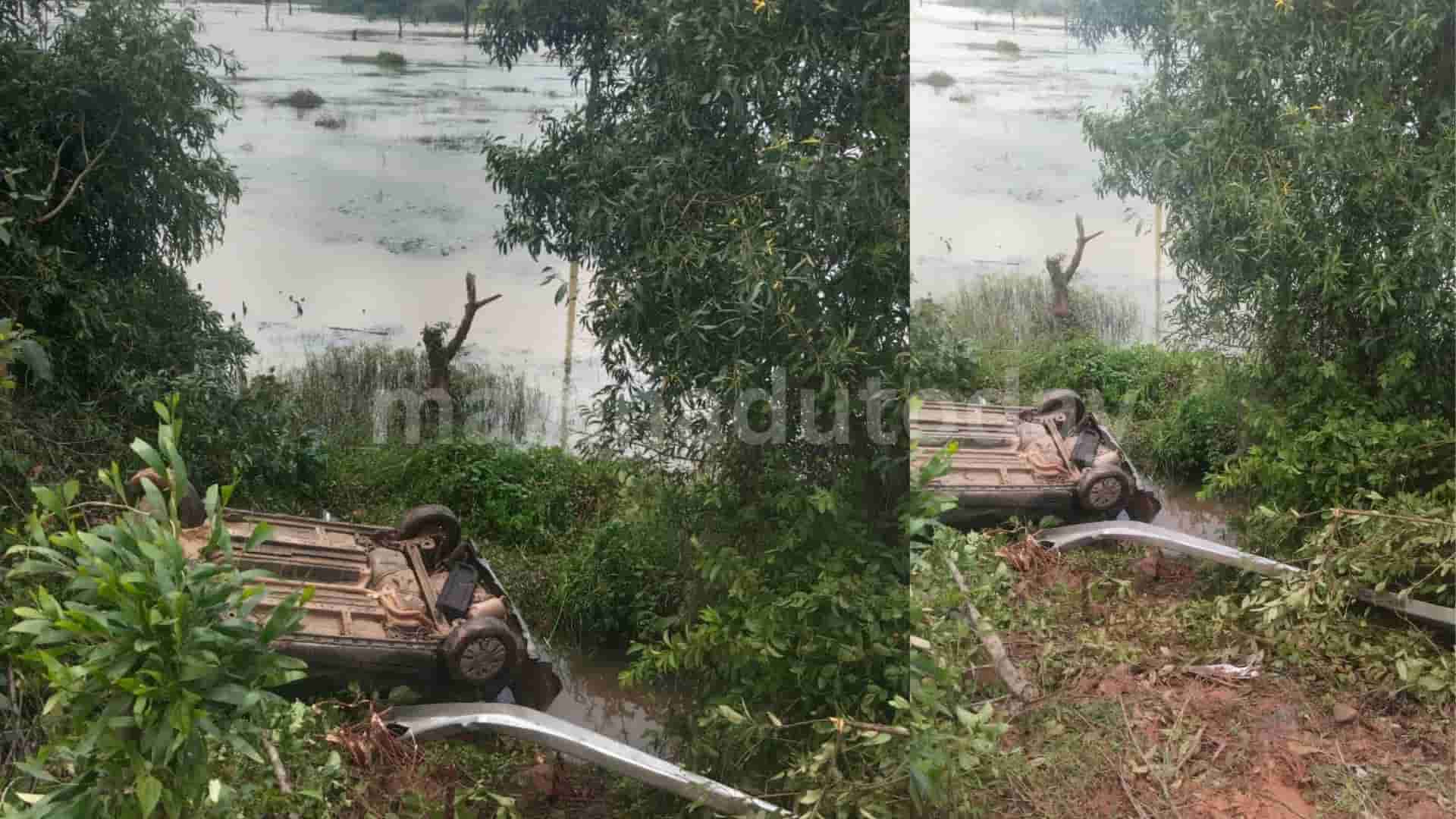 car accident in mandagadde ನದಿಗೆ ಉರುಳಿದ ಕಾರು
