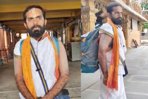 shivamogga to mantralayam padayatra ಶಿವಮೊಗ್ಗದಿಂದ ಮಂತ್ರಾಲಯಕ್ಕೆ ಪಾದಯಾತ್ರೆ ಹೊರಟಿರುವ ಅರ್ಚಕರು