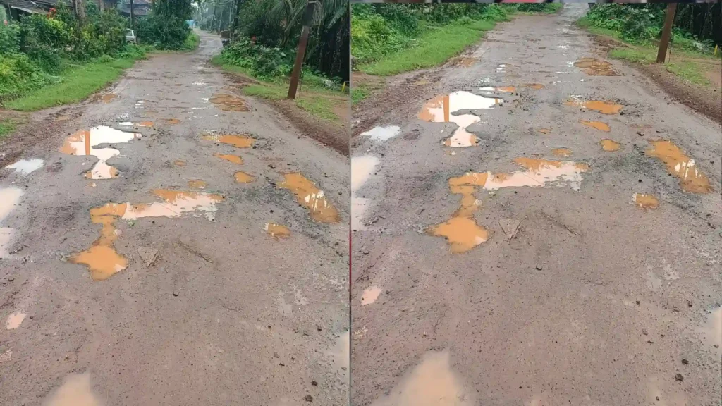 Dangerous Road Conditions ಗುಂಡಿ ಬಿದ್ದಿರುವ ರಸ್ತೆ