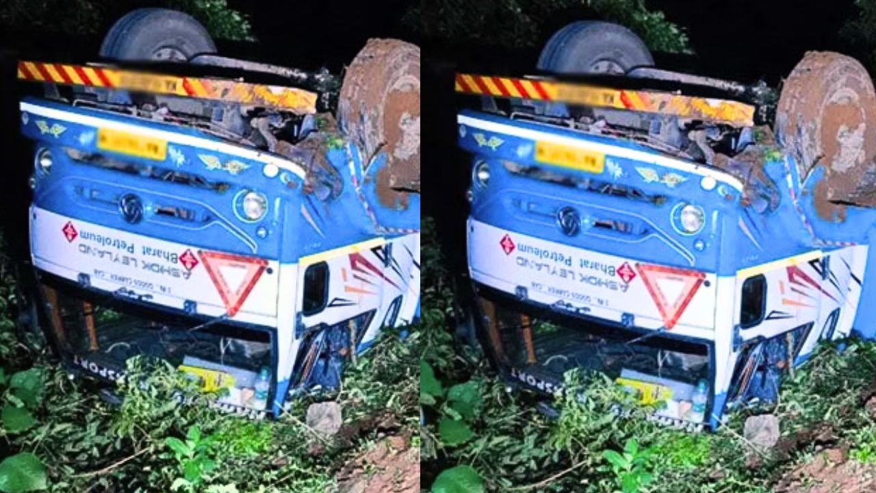 Fuel Tanker Overturns Near Kundapur on Siddapura-Hosanagar Highway.