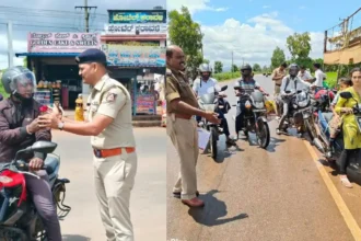 Shimoga Police, Traffic Rules, Helmet Awareness, Soraba Circle, Shikaripura Police, Two-Wheeler Safety, Road Safety Campaign,