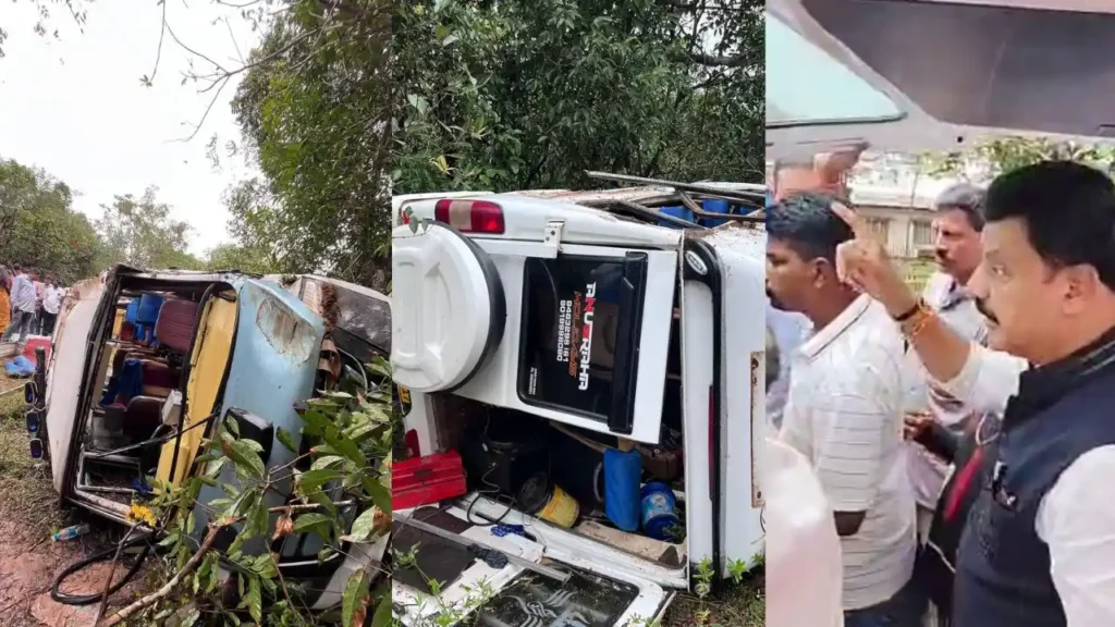 12 women and a driver traveling from Bangalore to Sigandur Chowdeshwari temple sustain injuries after their TT vehicle overturns near Kurunakoppa