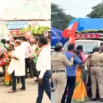 BJP staged a protest in Shivamogga, blocking roads and raising slogans against the state Congress government for its alleged failure to fix potholes