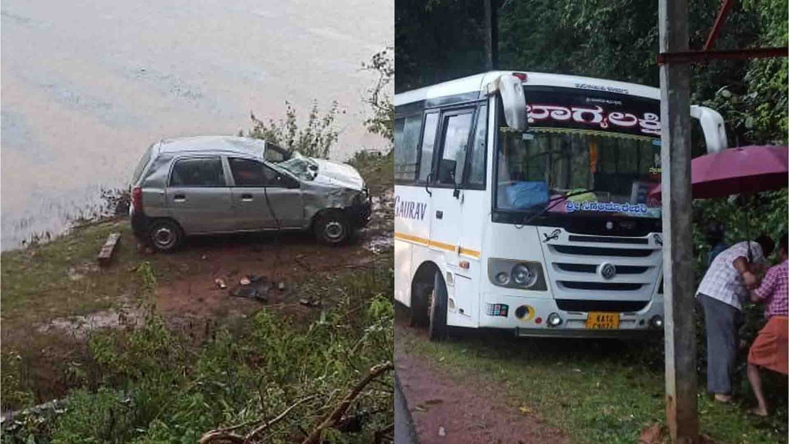 ನಿಯಂತ್ರಣ ತಪ್ಪಿ ಬಸ್ಗೆ ಡಿಕ್ಕಿ ಹೊಡೆದ ಕಾರು : ಓರ್ವ ಸಾವು, ಮೂವರಿಗೆ ಗಾಯ 1 Hosanagara Accident