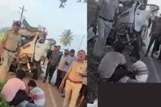 Three people, including one from Chennagiri and two laborers from UP, died after an Ashok Leyland goods vehicle hit a tree near Gondhichatnahalli, Shivamogga. Driver absconds.