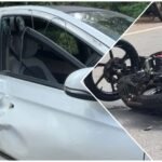 ಕಾರು-ಬೈಕ್ ನಡುವೆ ಡಿಕ್ಕಿ, ಬೈಕ್ ಸವಾರನಿಗೆ ಗಂಭೀರ ಗಾಯ 2 Shivamogga accident