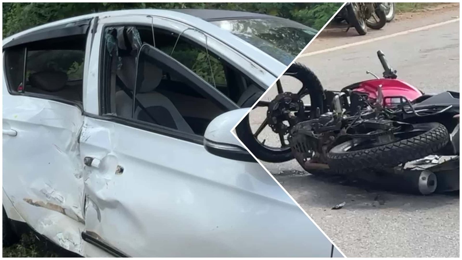 ಕಾರು-ಬೈಕ್ ನಡುವೆ ಡಿಕ್ಕಿ, ಬೈಕ್ ಸವಾರನಿಗೆ ಗಂಭೀರ ಗಾಯ 1 Shivamogga accident