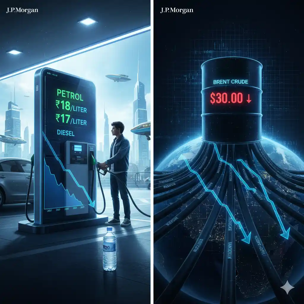 ಪೆಟ್ರೋಲ್ ಬಿಲ್ ಇಳಿಕೆ! ಲೀಟರ್ಗೆ 20 ರೂಪಾಯಿ ಆಗುತ್ತಾ? ನೀರಿಗಿಂತ ಅಗ್ಗವಾಗುತ್ತಾ ಇಂದನ ದರ! ಏನಿದು ವರದಿ!? 2 Petrol and diesel expected to cost ₹20 per liter ಪೆಟ್ರೋಲ್, ಡೀಸೆಲ್ ಬೆಲೆ ಇಳಿಕೆ 2027 ರ ವೇಳೆಗೆ ಕಚ್ಚಾ ತೈಲ ಬೆಲೆ ಲೀಟರ್ಗೆ 18 ರೂ.ಗೆ ಸಾಧ್ಯತೆ Petrol Diesel Price Drop Crude Oil May Fall to ₹18 per Liter by 2027