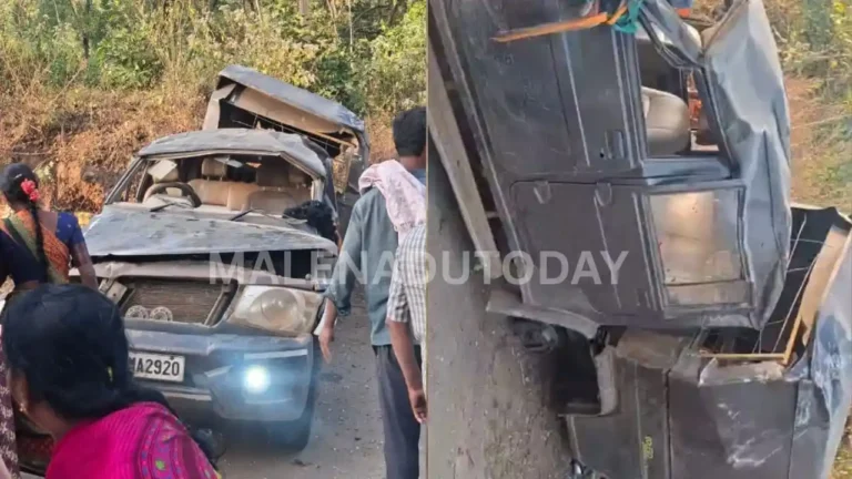 ಭದ್ರಾವತಿ: ಚಲಿಸುತ್ತಿದ್ದ ವಾಹನದ ಚಕ್ರ ಕಳಚಿ ಪಲ್ಟಿ; ಮಹಿಳೆ ಸಾವು, ಐವರು ಆಸ್ಪತ್ರೆಗೆ ದಾಖಲು Bhadravathi Road Accident: One Dead and Five Injured Near Antaragange  