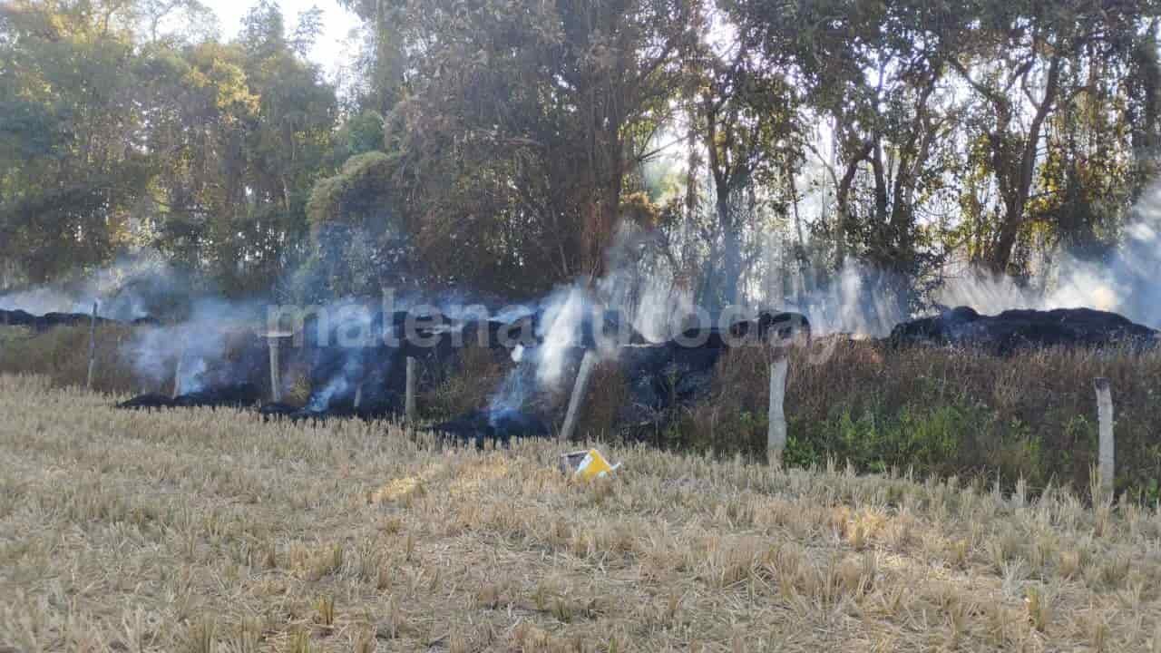 Hanging Power Line Burns Paddy Load in Shivamoga