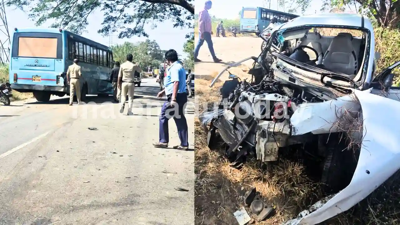 Car Bus Head on Collision Near Shivamogga