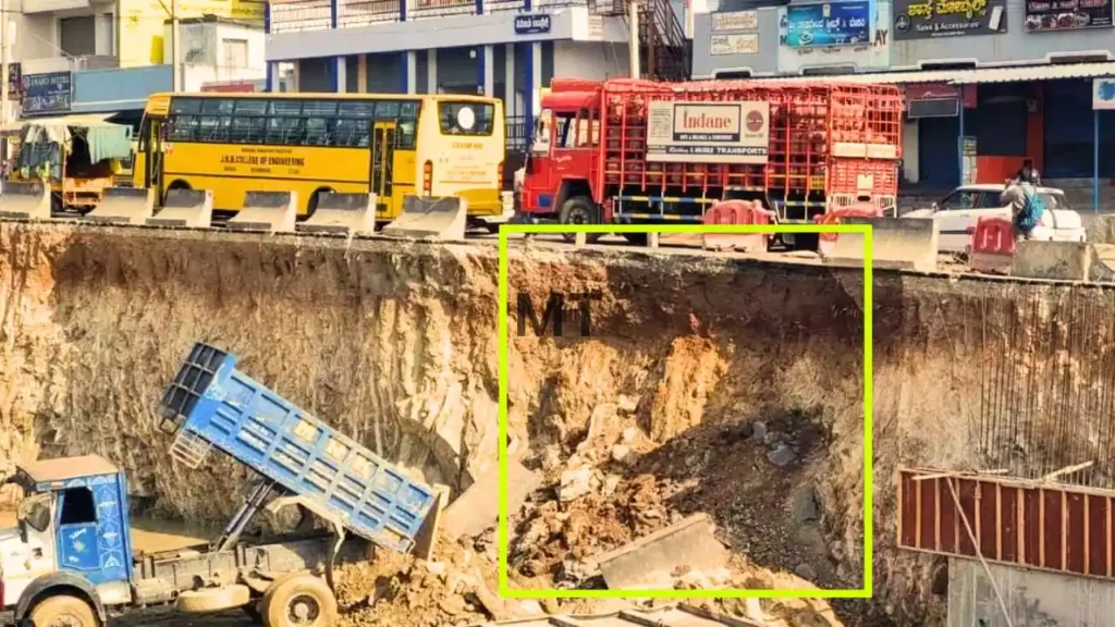 Landslide near Underpass Construction in Shivamogga Traffic Disrupted at Machenahalli