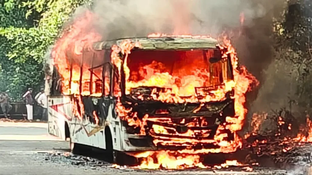 Private Bus Catches Fire in Hulikal Ghat