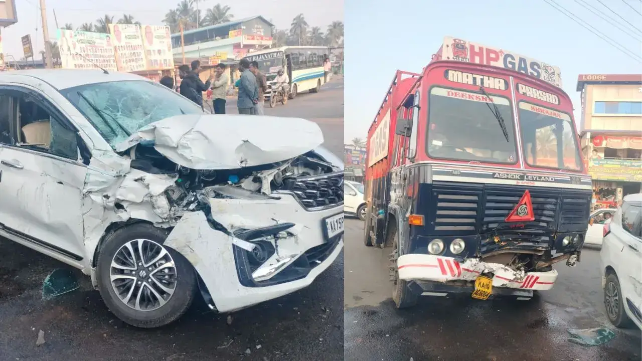 ಸಾಗರ: ವಿನಾಯಕ ವೃತ್ತದಲ್ಲಿ ಲಾರಿ-ಕಾರು ಭೀಕರ ಡಿಕ್ಕಿ