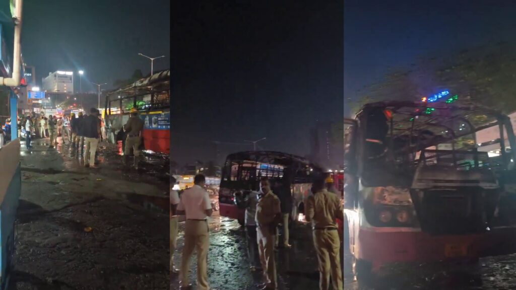 Bengaluru Shivamogga KSRTC Bus Catches Fir Near Lulu Mall in Bengaluru Passengers Escape Unhurt