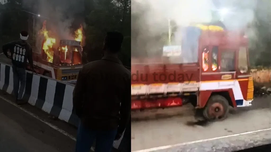 Shivamogga Fire Accident Goods Lorry Gutted in Fire