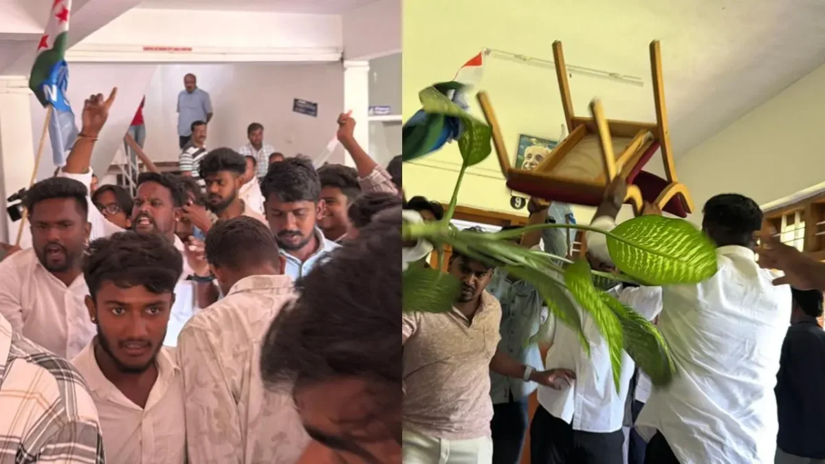 Protest NSUI Activists Vandalize VC Office