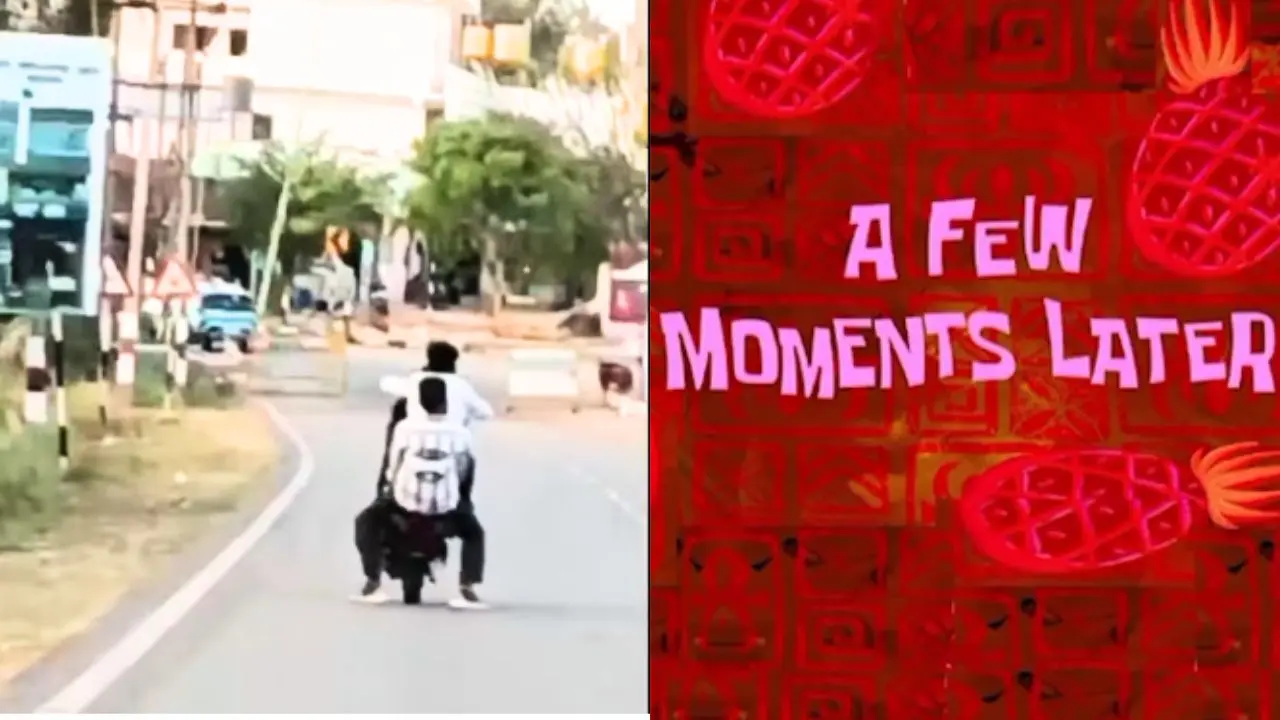ಬೈಕ್​ ವೀಲಿಂಗ್​ ಮಾಡಿ ವಿಡಿಯೋ ಹರಿಬಿಟ್ಟ ಯುವಕರು, few moment later ಏನಾಯ್ತು, ವಿಡಿಯೋ ನೋಡಿ
