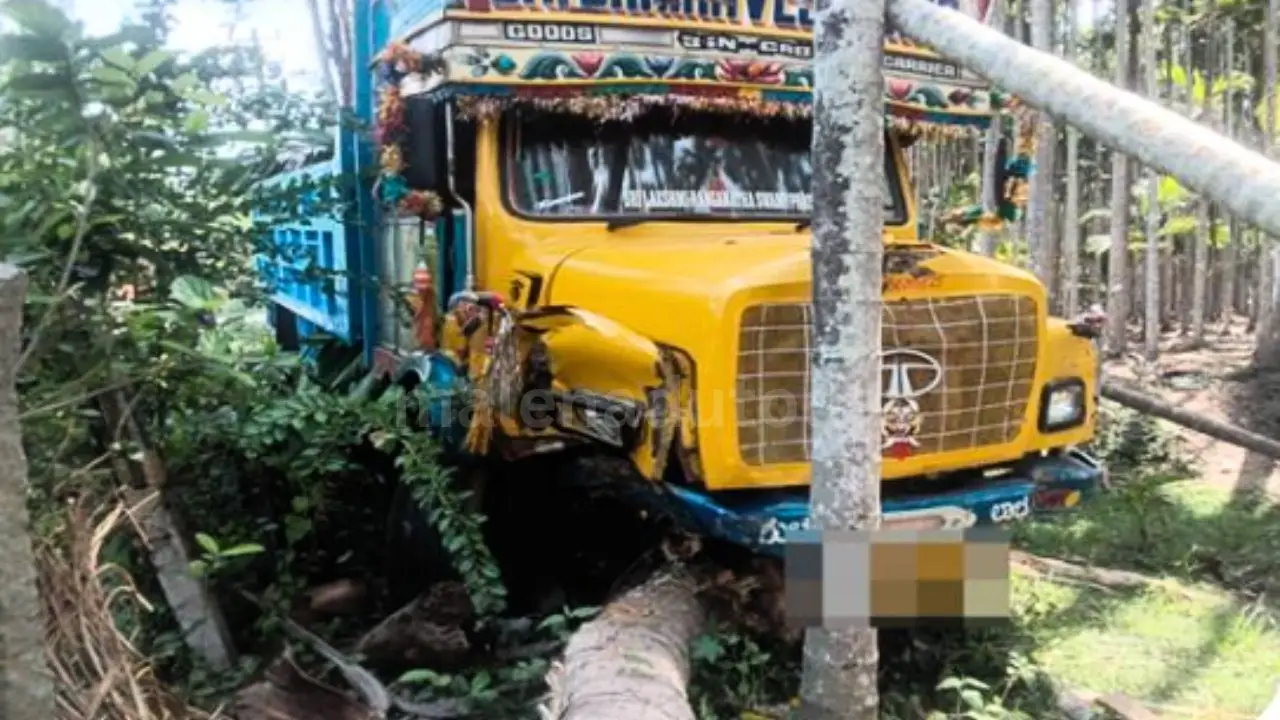 ಶಿವಮೊಗ್ಗ : ನಿಯಂತ್ರಣ ತಪ್ಪಿ ಅಡಿಕೆ ತೋಟಕ್ಕೆ ನುಗ್ಗಿದ ಲಾರಿ 