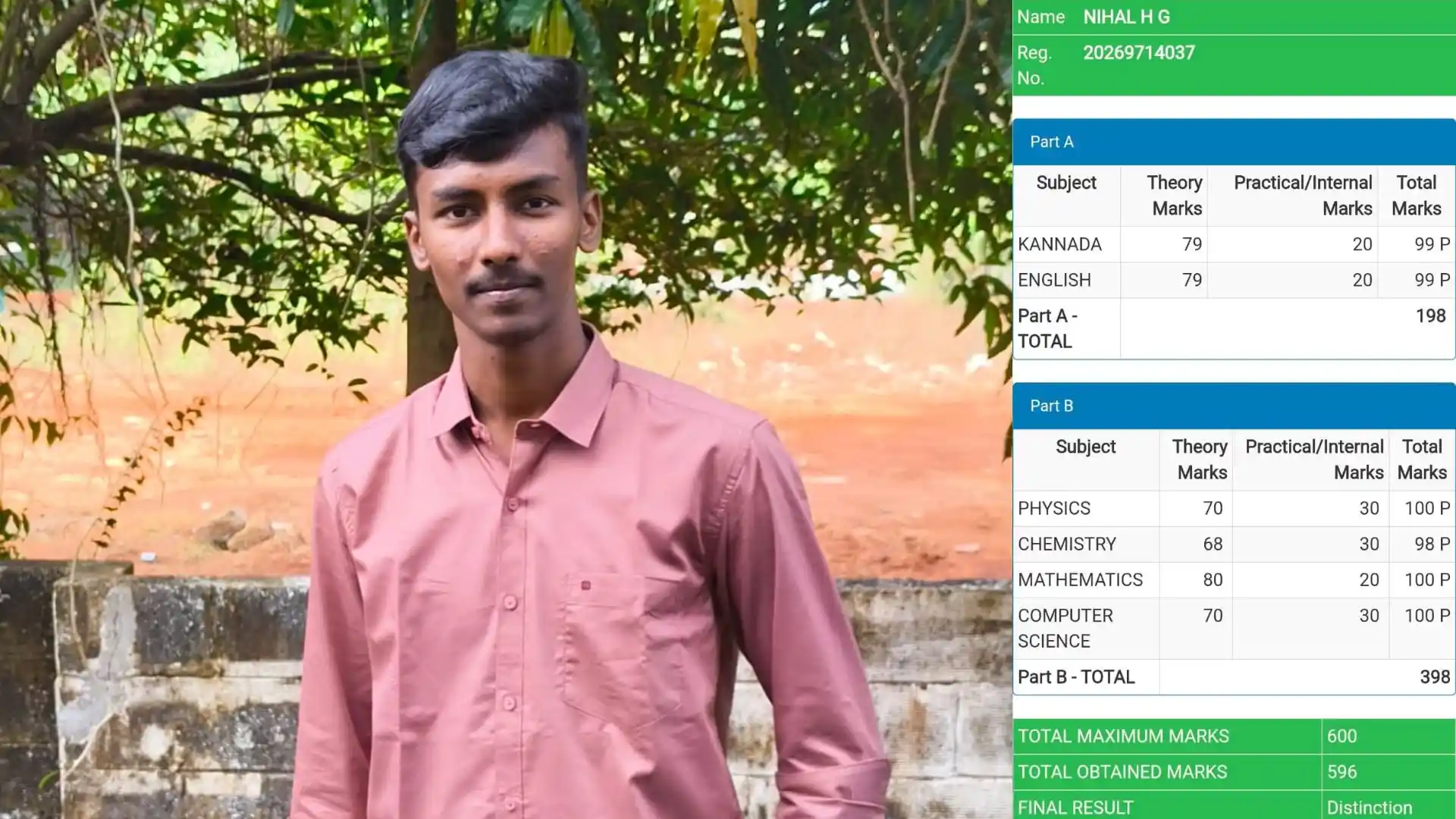 3 ಸಬ್ಜೆಕ್​​ನಲ್ಲಿ 100/100, 600 ಕ್ಕೆ 596 ಹೊಸನಗರ ತಾಲೂಕಿನ ಯಡೂರು ವಿದ್ಯಾರ್ಥಿ ನಿಹಾಲ್ ಸಾಧನೆ