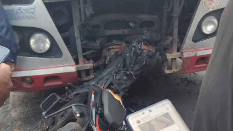 Bike Catches Fire After Hitting Bus