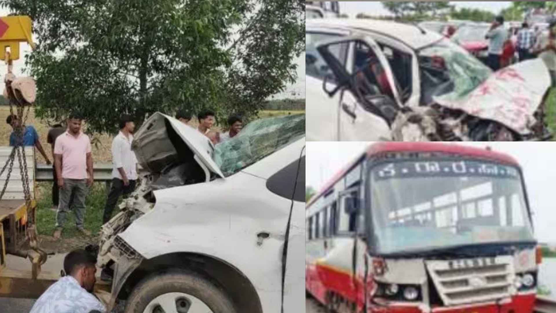 ಪುರಲೆ ಕೆರೆ ಏರಿ ಮೇಲೆ ಒಂದಕ್ಕೊಂದು ಡಿಕ್ಕಿಯಾದ ಕಾರು, ಬಸ್! ತುಂಗಾ ನಗರ ಲಿಮಿಟ್​ನಲ್ಲಿಯು ಬಸ್ ಹಾಗೂ ಕಾರಿನ ನಡುವೆ ಅಪಘಾತ