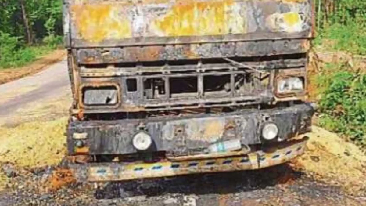 A lorry transporting maize caught fire