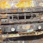 A lorry transporting maize caught fire