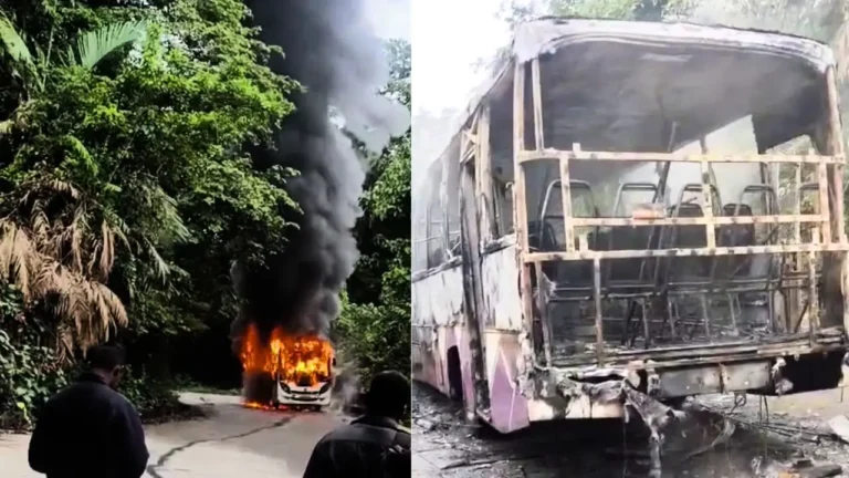 Balebare Ghat Durgamba Bus Catches Fire