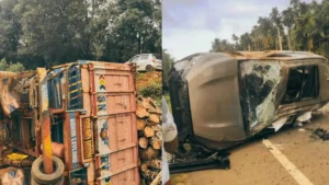 Lorry car accident news in shivamogga