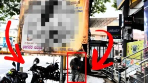 ಶಿವಮೊಗ್ಗ: ಜೈಲ್ ಸರ್ಕಲ್ ಬಳಿ ಫುಟ್‌ಪಾತ್ ಒತ್ತುವರಿ: ಜಾಹೀರಾತು ಫಲಕಗಳೇ ಸಾರ್ವಜನಿಕರಿಗೆ ತಲೆನೋವು