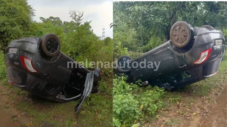 Thirthahalli Car Overturns Due to Heavy Rain