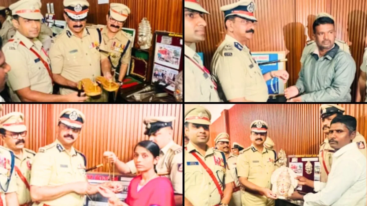 174 ಪ್ರಕರಣಗಳನ್ನು ಭೇದಿಸಿದ ಶಿವಮೊಗ್ಗ ಜಿಲ್ಲಾ ಪೊಲೀಸ್ ತಂಡದ ಕಾರ್ಯವನ್ನು ಐಜಿಪಿ ಬಿ.ಆರ್. ರವಿಕಾಂತೇಗೌಡ ಶ್ಲಾಘಿಸುತ್ತಿರುವುದು