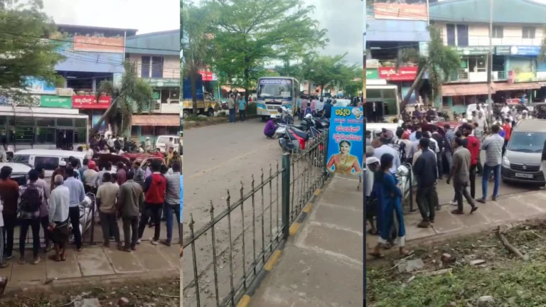 Private Bus Reverses Into Several Cars at Thirthahalli Bus Stand