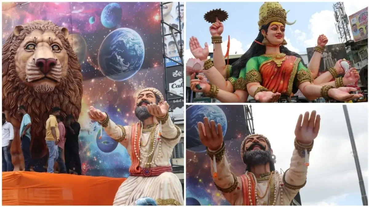 ಶಿವಮೊಗ್ಗದ ಅಮೀರ್_ ಅಹಮದ್_ ಸರ್ಕಲ್___ನಲ್ಲಿ ಶಿವಾಜಿ ಹಾಗೂ ದೇವಿ ತುಳಜಾ ಭವಾನಿಯ ವಿಗ್ರಹ