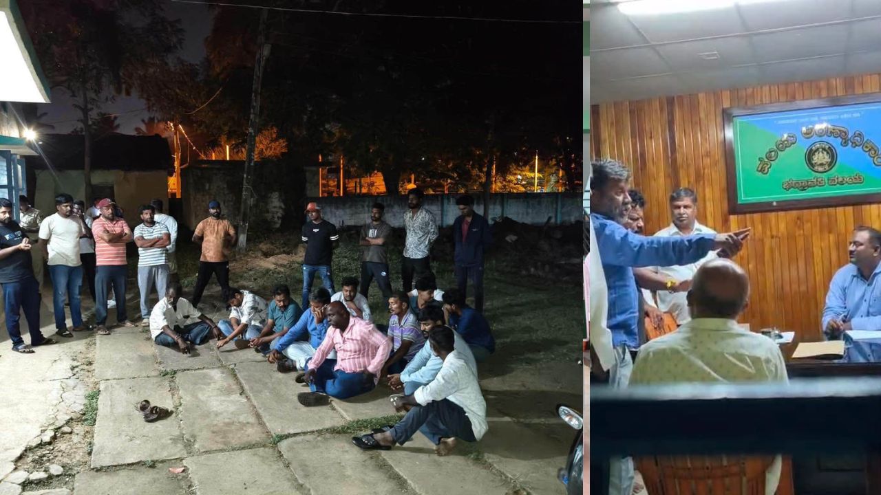 JDS Protests Against Forest Officials in Bhadravathi Over Seizure of Farmer's Hitachi Machine